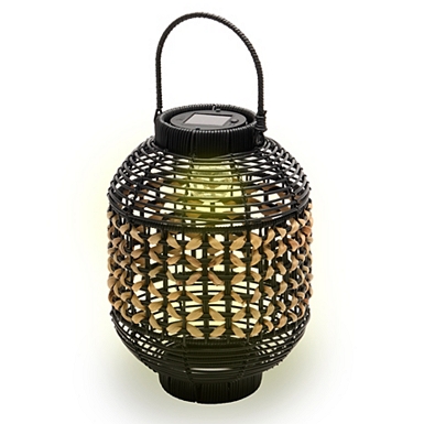 Natural Woven Black Solar Lantern, 16 in. | Kirklands Home