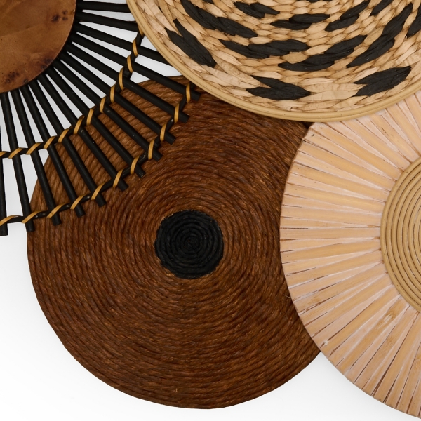 Wood and Rattan Medallions Wall Plaque