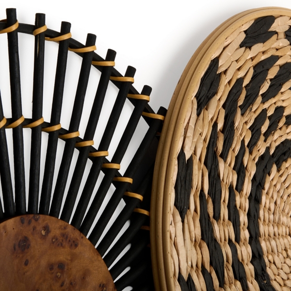 Wood and Rattan Medallions Wall Plaque