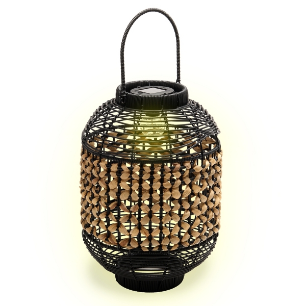 Natural Woven Black Solar Lantern, 16 in.