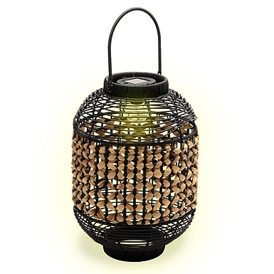 Natural Woven Black Solar Lantern, 13 in. | Kirklands Home