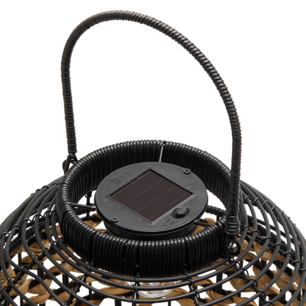 Natural Woven Black Solar Lantern, 16 in.