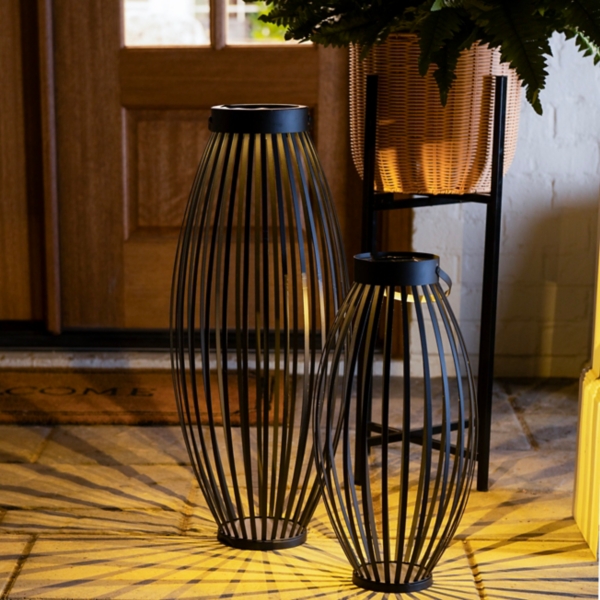 Black Metal Curved Solar Lantern, 19 in.