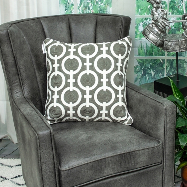 Gray and White Woven Circles Pillow