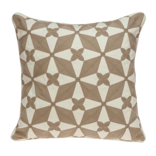 Beige and White Woven Geometric Pillow