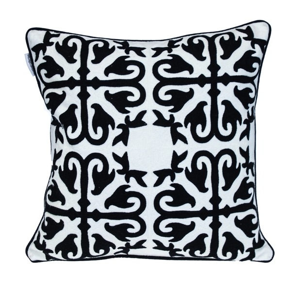 Black Embroidered Motif Transitional Pillow