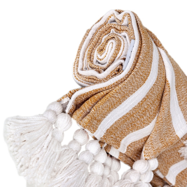 Mustard and White Stripe Tassel Throw