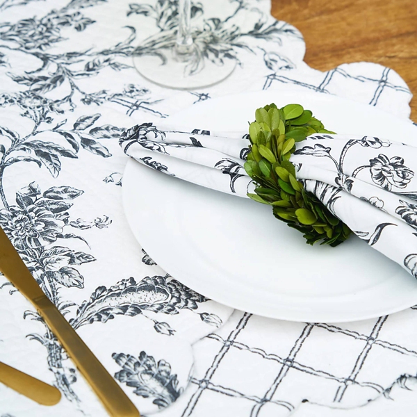 Bleighton Black Round Floral Placemats, Set of 6