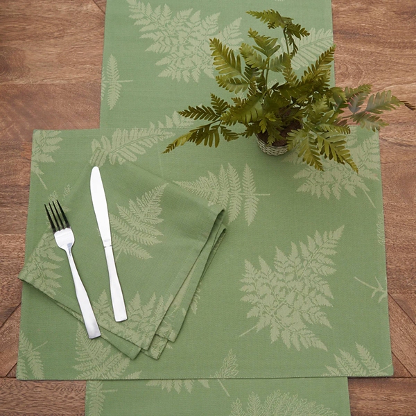 Green Botanical Fern Jacquard Placemats, Set of 6