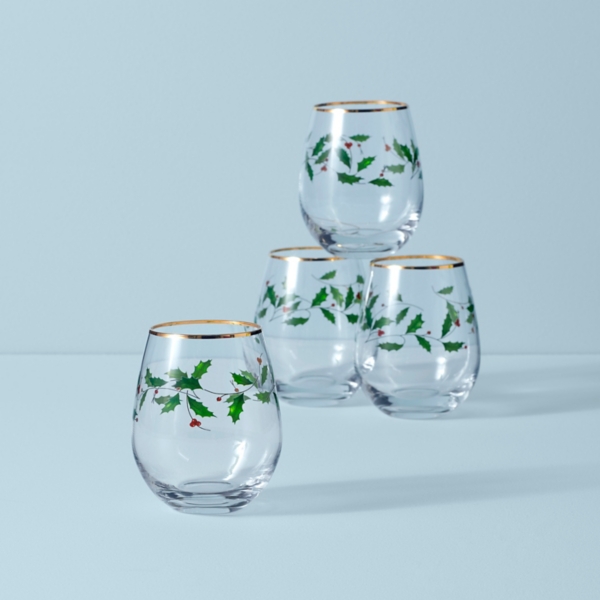 Lenox Holly 4-pc. Stemless Wine Glass Set