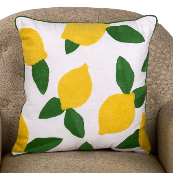 Tossed Embroidered Lemon Pillow