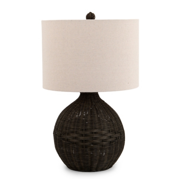 Round Black Rattan Base Table Lamp