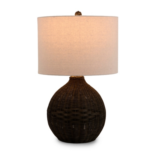 Round Black Rattan Base Table Lamp