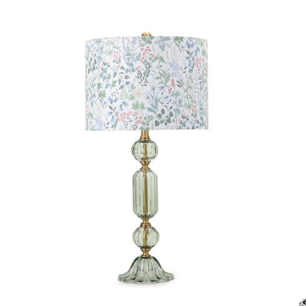 Green Glass Floral Shade Table Lamp