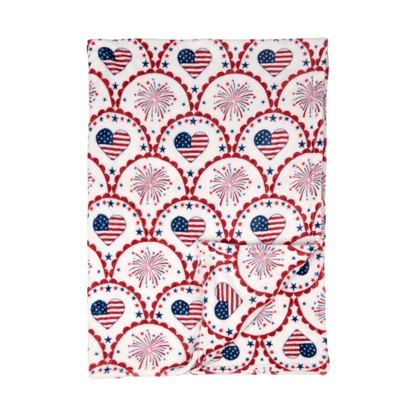 Patriotic Hearts & Fireworks Plush Throw