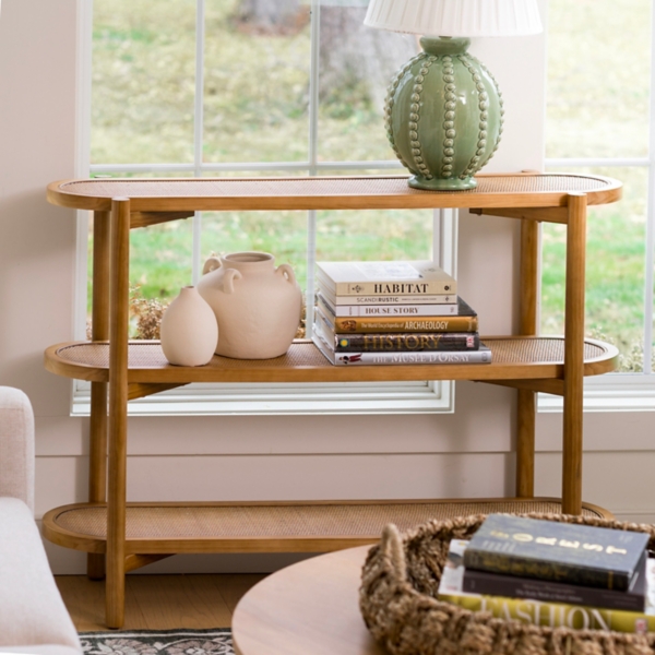 Wood and Rattan 3-Tier Simone Console Table