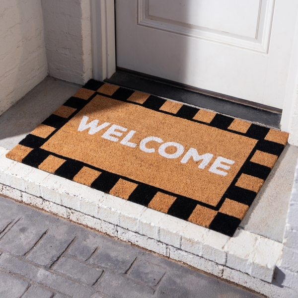 Welcome Checkered Border Doormat | Kirklands Home
