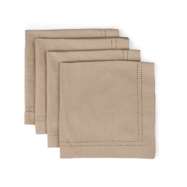 Taupe Hemstitch Cotton Napkins, Set of 4