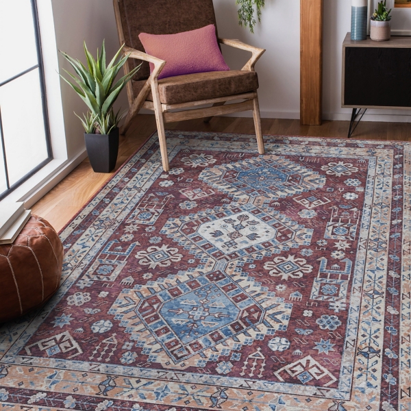 Maroon Alaska Medallion Washable Area Rug