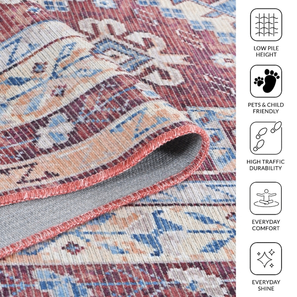 Maroon Alaska Medallion Washable Area Rug