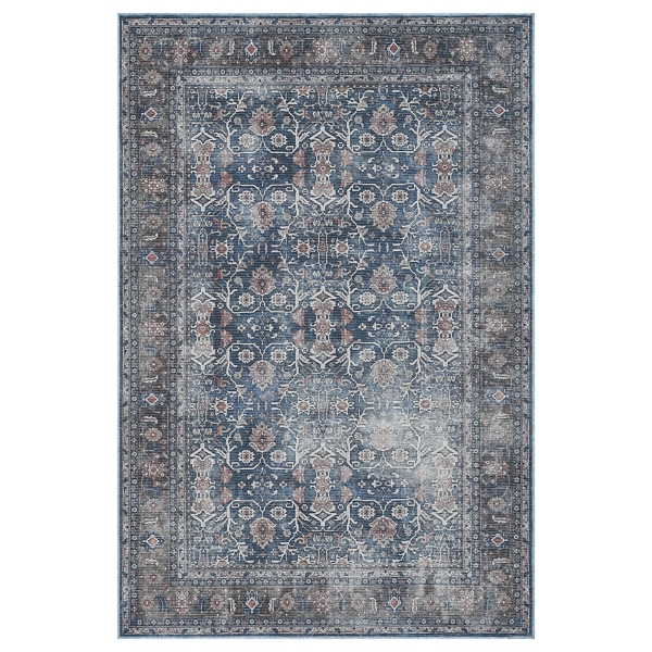 Blue Alaska Floral Washable Area Rug