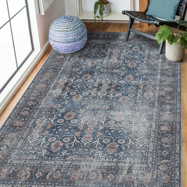 Blue Alaska Floral Washable Area Rug