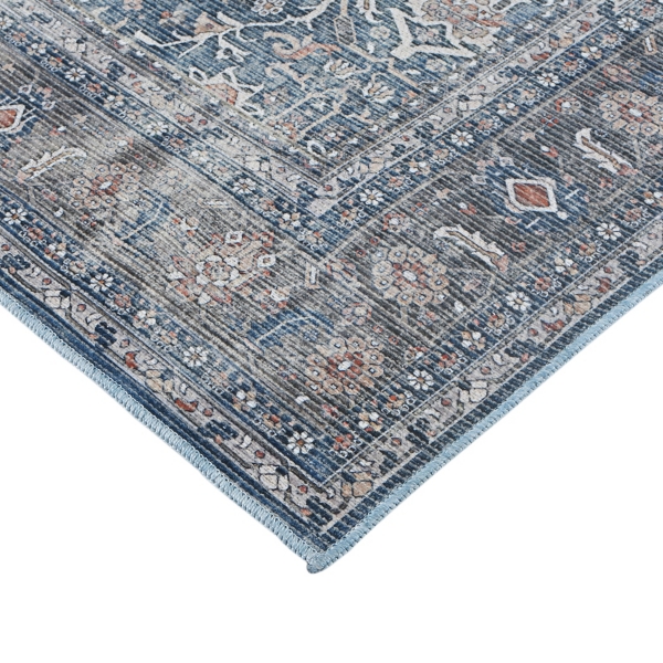 Blue Alaska Floral Washable Area Rug