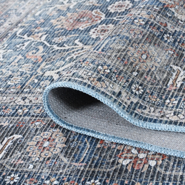 Blue Alaska Floral Washable Area Rug