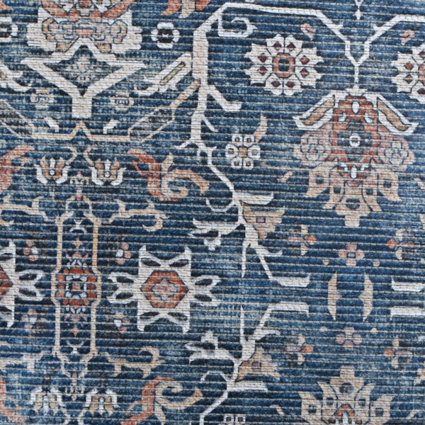 Blue Alaska Floral Washable Area Rug, 9x11