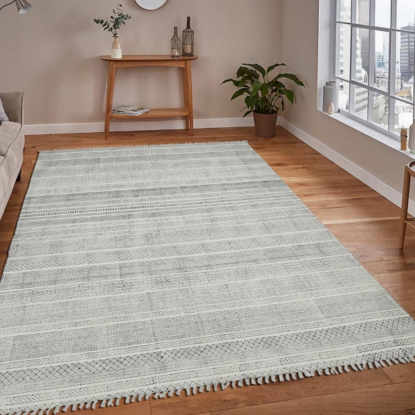 Charcoal Dune Geometric Flat Weave Area Rug