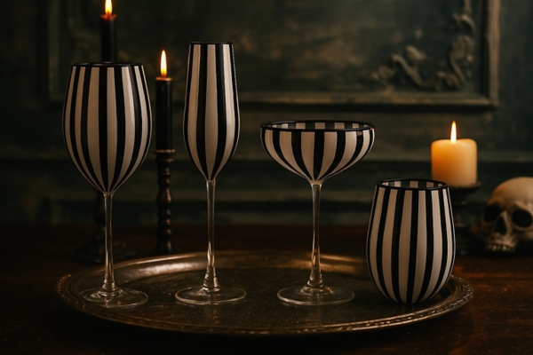 Black and White Stripe Champagne Flutes, Set of 4