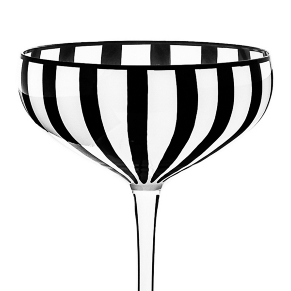 Black and White Stripe Coupe Glasses, Set of 4