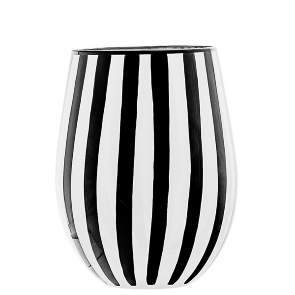 Black White Stripe Stemless Wine Glasses, Set of 4