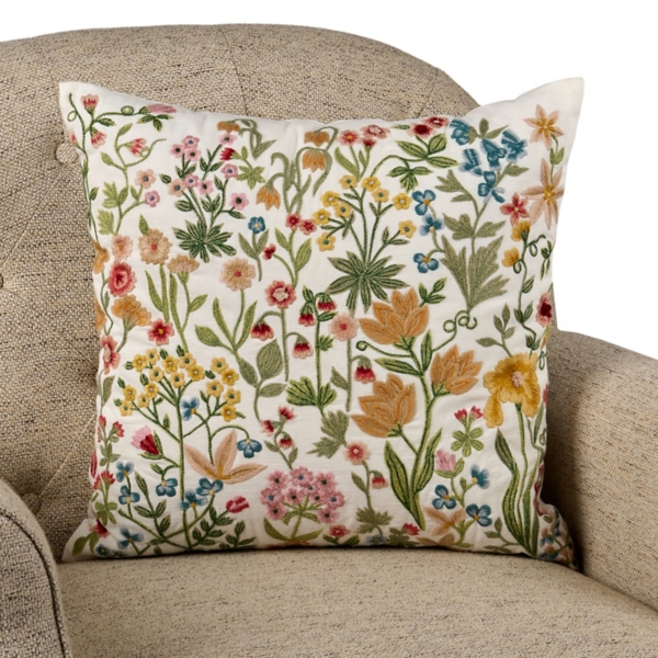 Embroidered Floral Stems Pillow