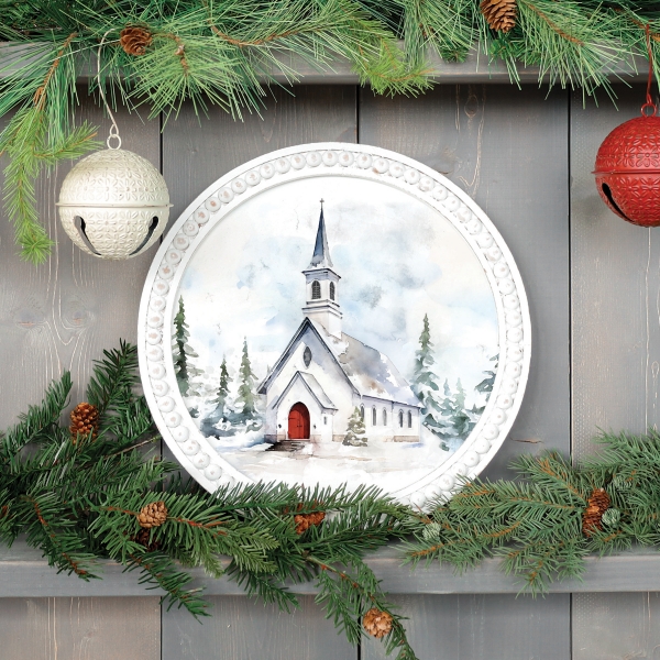 Christmas Church Beaded Framed Art Print