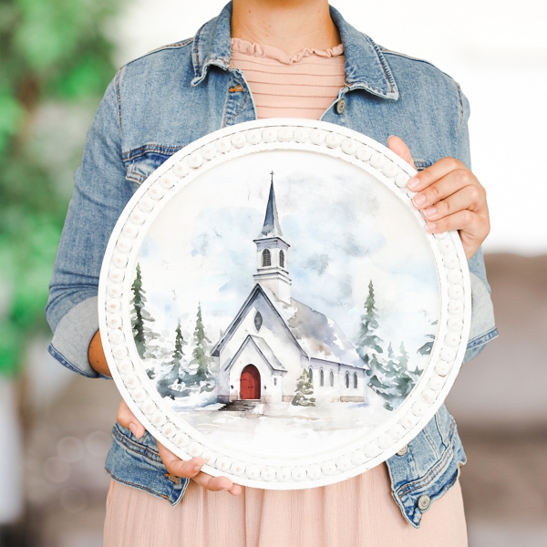 Christmas Church Beaded Framed Art Print