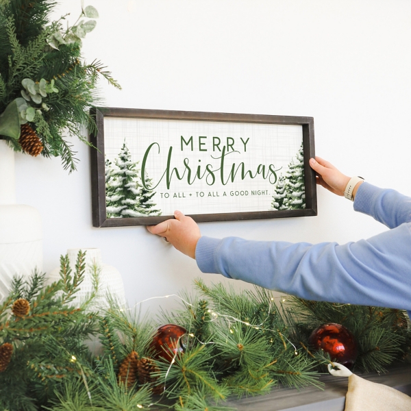 Merry Christmas Evergreen Framed Art Print
