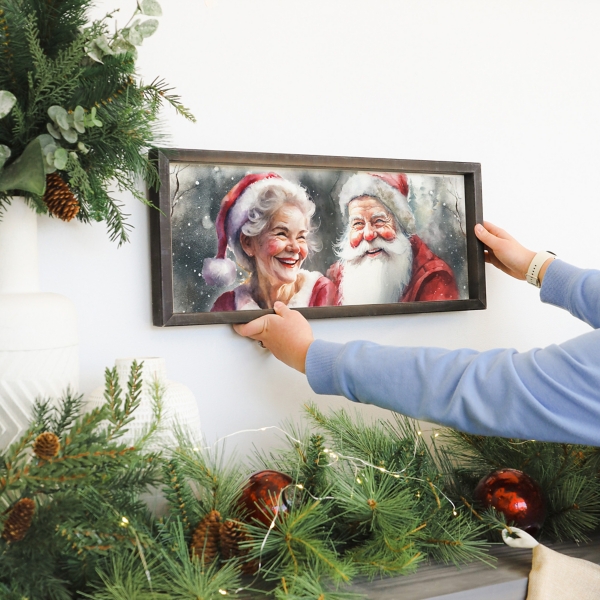 Mr and Mrs Claus Gray Framed Art Print