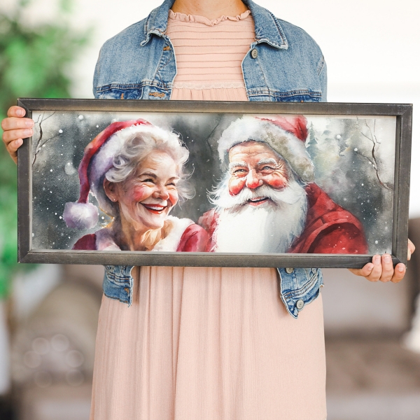 Mr and Mrs Claus Gray Framed Art Print