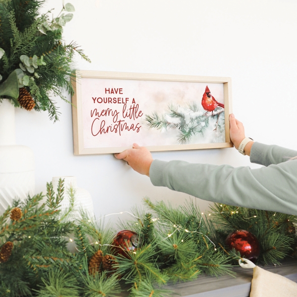 Merry Little Christmas Cardinal Framed Art Print