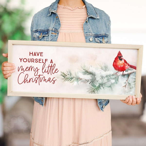 Merry Little Christmas Cardinal Framed Art Print