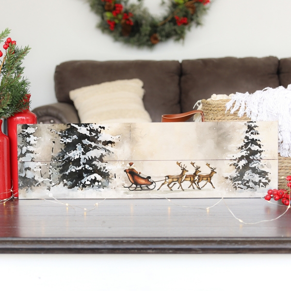 Santa Sleigh Wood Art Print