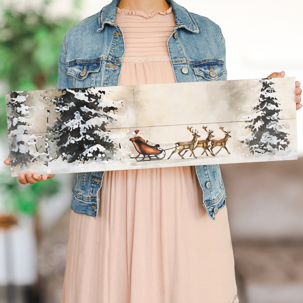 Santa Sleigh Wood Art Print