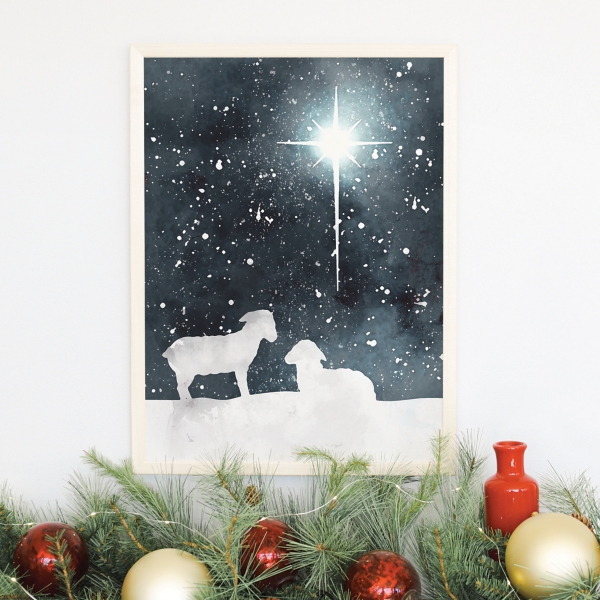 Star Lambs Christmas Framed Art Print