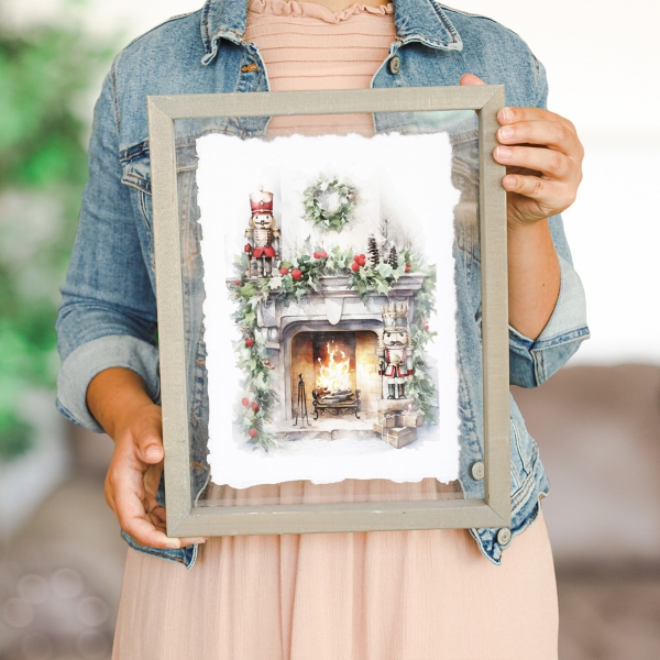 Winter Fireplace Scene Framed Art Print