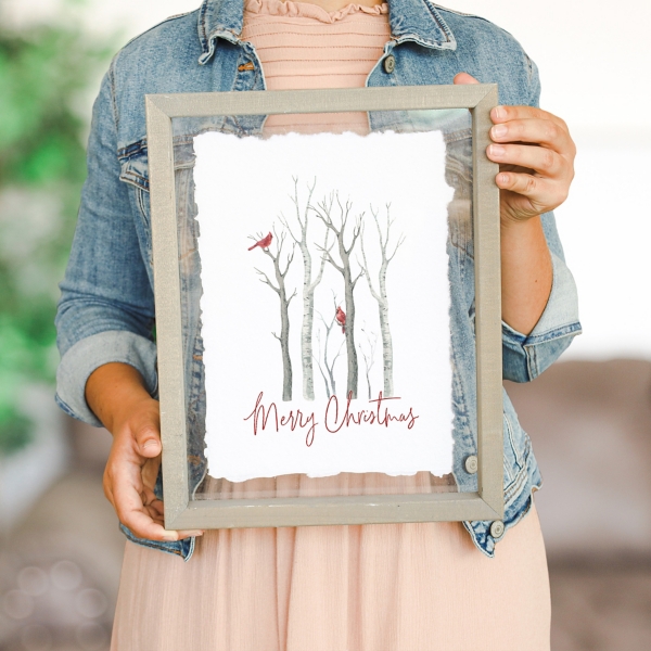 Merry Christmas Cardinals Framed Art Print