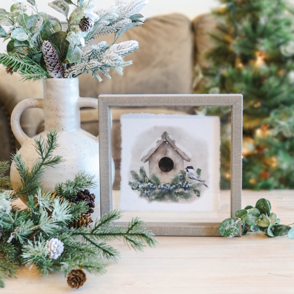 Winter Birdhouse Framed Art Print