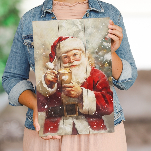 Santa Christmas Mug Wood Wall Plaque