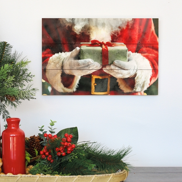 Santa Present Wood Wall Plaque