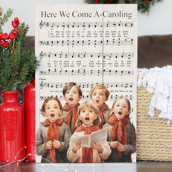 Here We Come A-Caroling Wood Wall Art Print